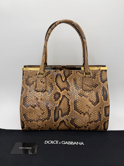 Dolce e Gabbana Borsa a Mano in Pelle di Pitone Marrone - Pally Vintage Closet