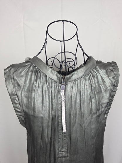 Dolce e Gabbana Top Seta Metallizzata con Spilla Floreale Argento - Pally Vintage Closet