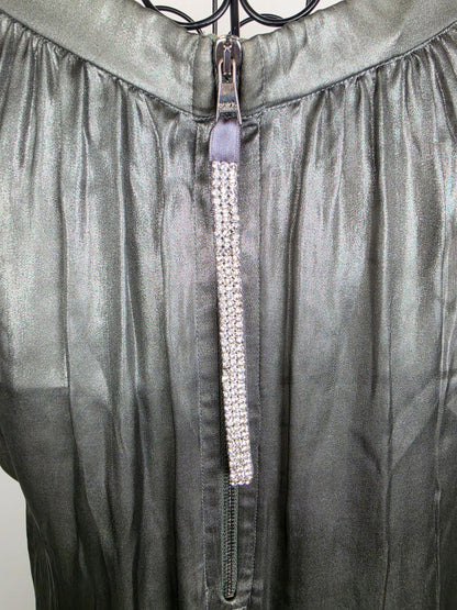 Dolce e Gabbana Top Seta Metallizzata con Spilla Floreale Argento - Pally Vintage Closet