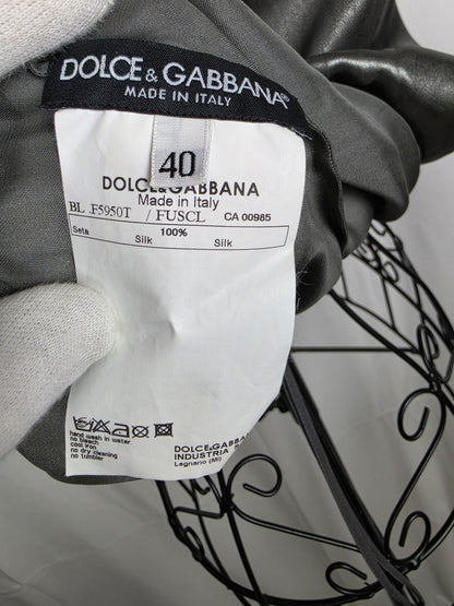 Dolce e Gabbana Top Seta Metallizzata con Spilla Floreale Argento - Pally Vintage Closet