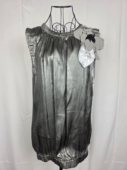 Dolce e Gabbana Top Seta Metallizzata con Spilla Floreale Argento - Pally Vintage Closet