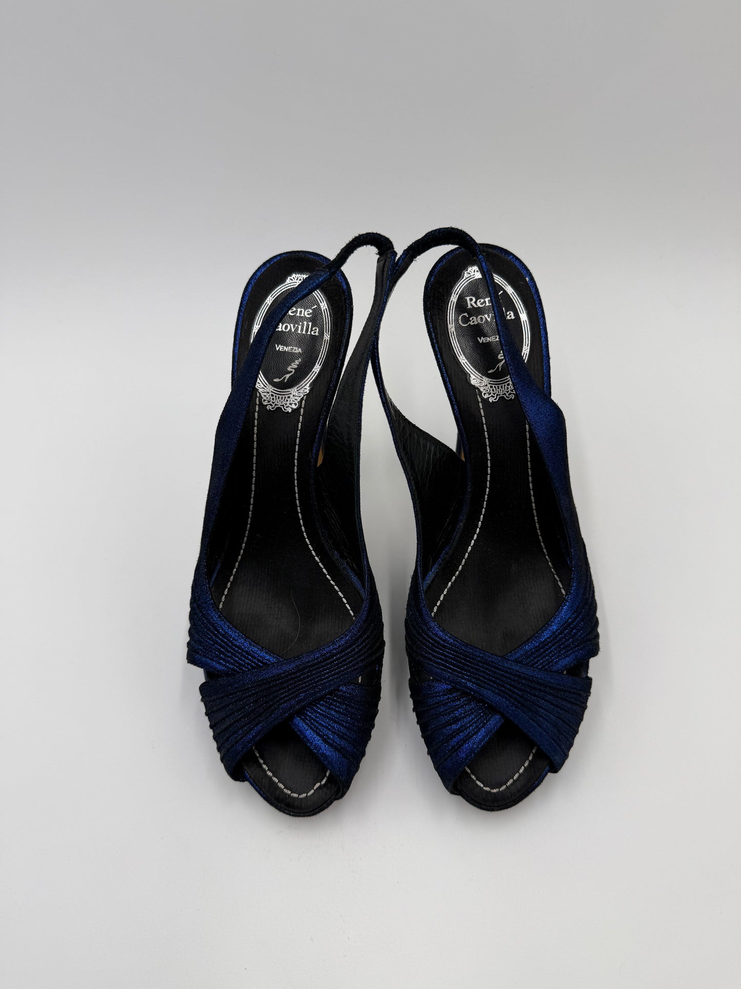 René Caovilla Sandali Slingback Vintage in Lurex Blu Elettrico