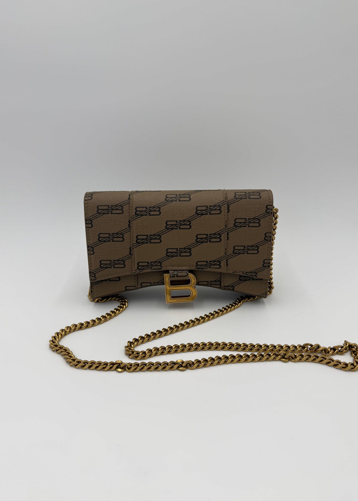 Balenciaga Borsa Hourglass Wallet on Chain Monogramma BB Marrone