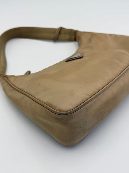 Prada Re-Edition 2000 Beige Nylon Shoulder Bag