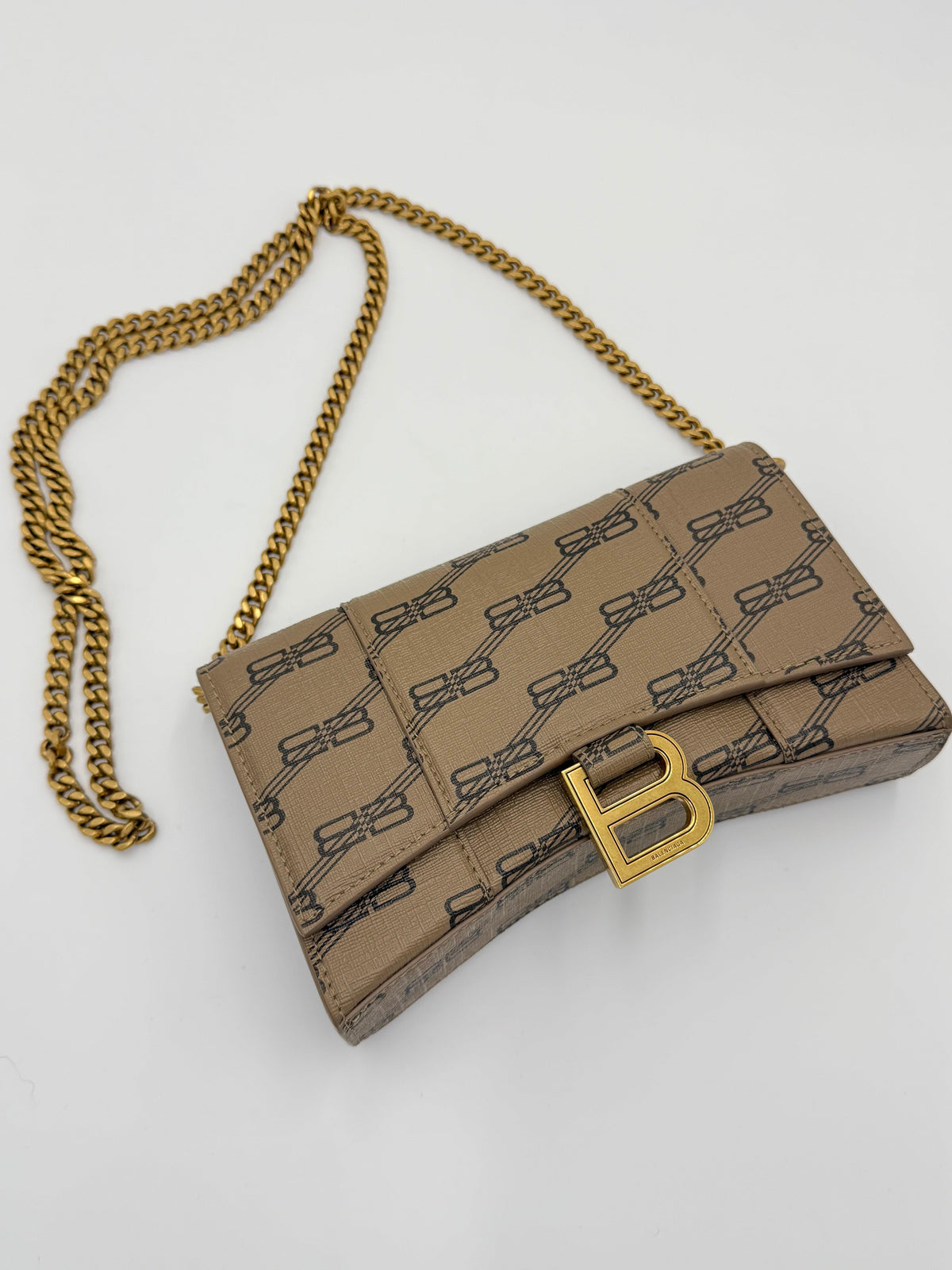Balenciaga Borsa Hourglass Wallet on Chain Monogramma BB Marrone