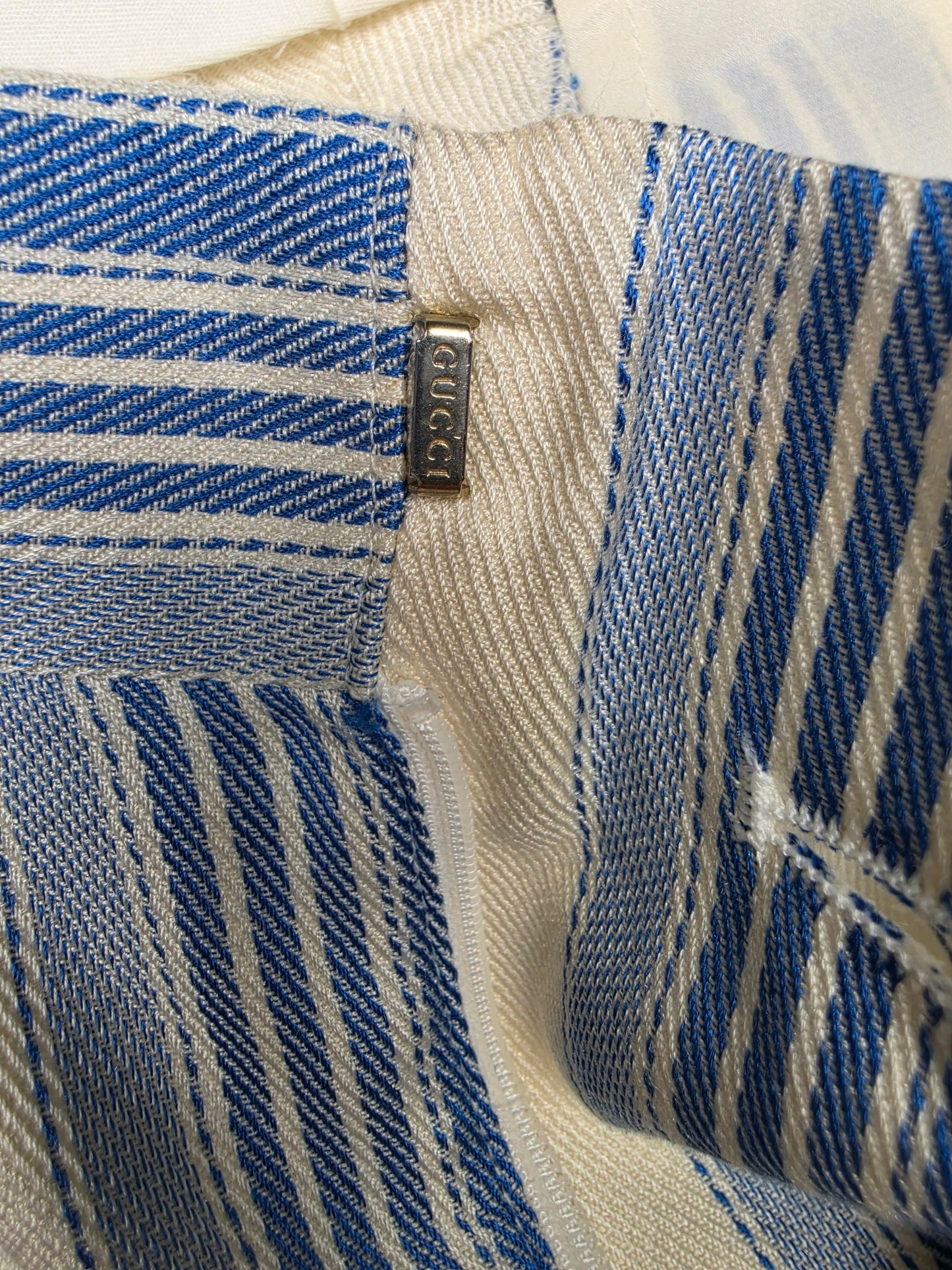 Gucci Pantaloni Sartoriali Estivi Vintage a Righe Bianchi e Celesti