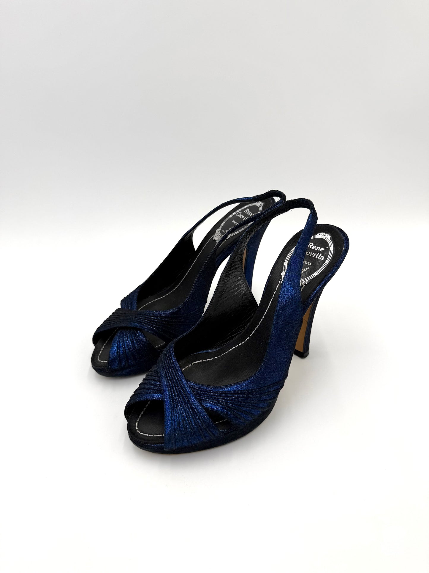 René Caovilla Sandali Slingback Vintage in Lurex Blu Elettrico
