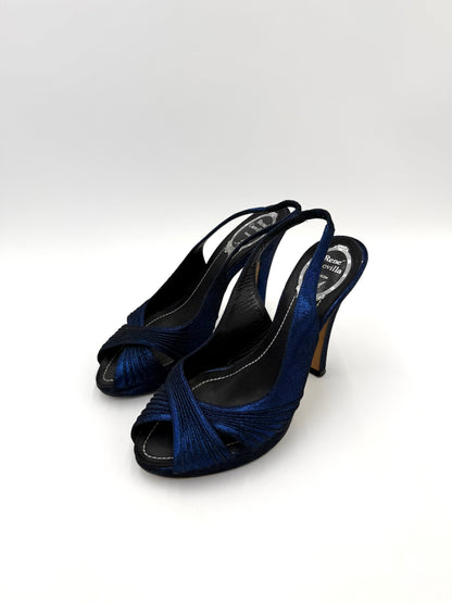 René Caovilla Sandali Slingback Vintage in Lurex Blu Elettrico