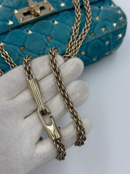 Valentino Garavani Borsa Rockstud Spike Small in Velluto Azzurro