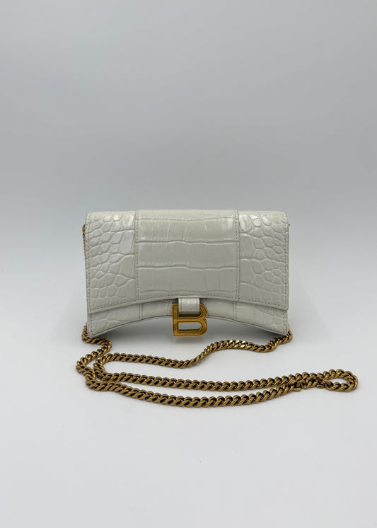 Balenciaga Hourglass Wallet on Chain Bag in Cream White BB Monogram