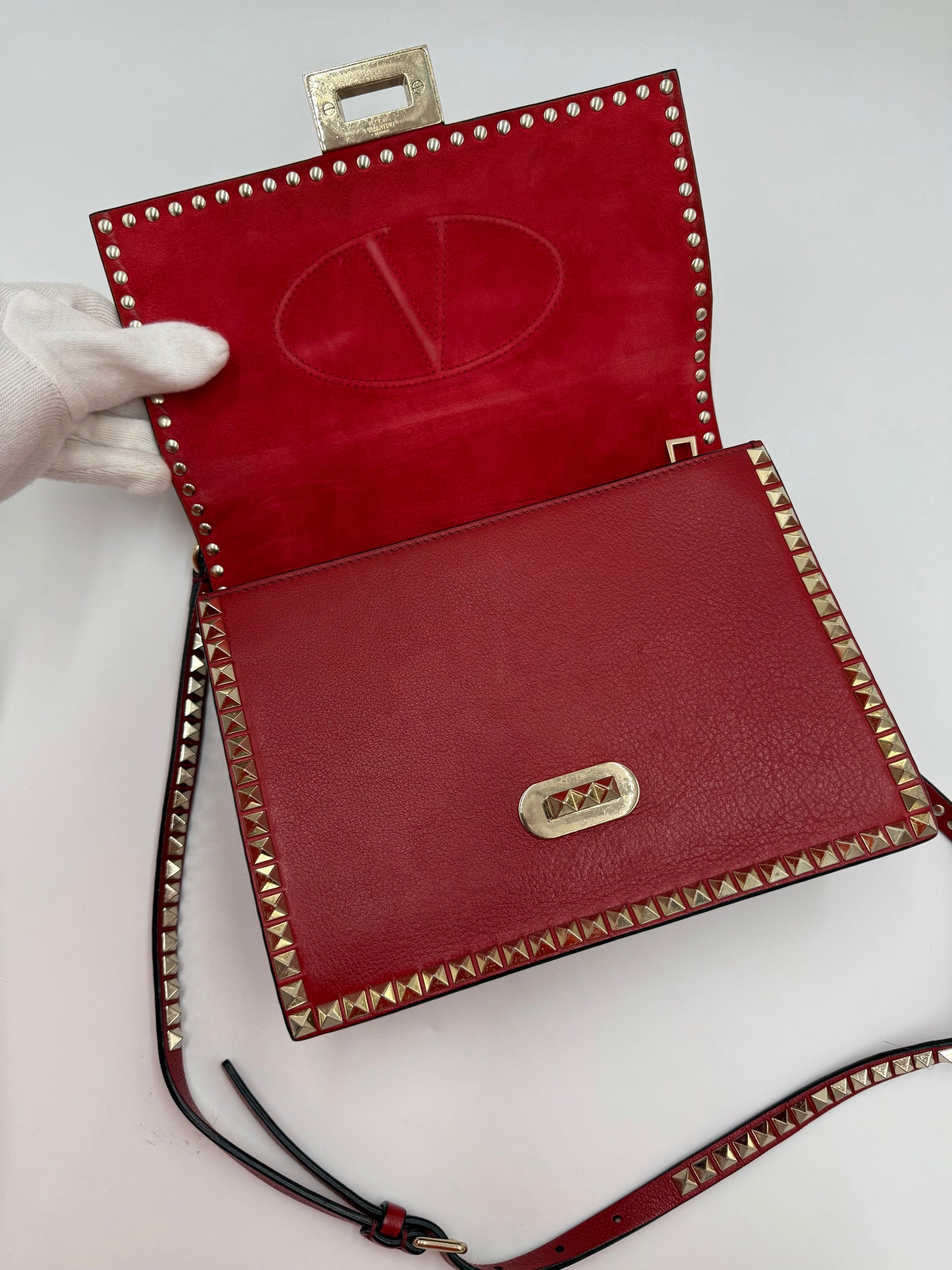 Valentino Garavani Borsa a Tracolla Rockstud in Pelle Rossa - Pally Vintage Closet