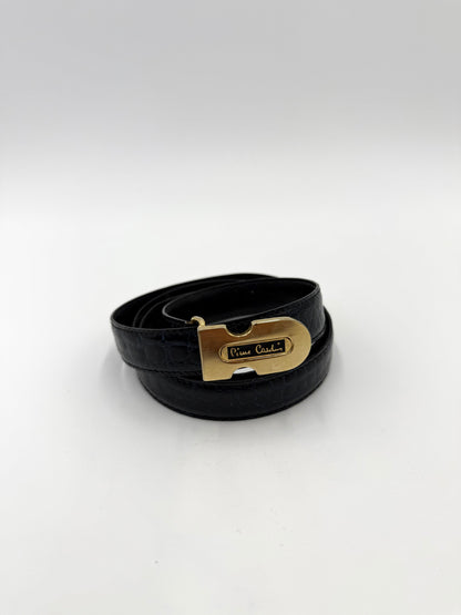 Pierre Cardin Cintura Vintage in Pelle Stampa Coccodrillo Nera
