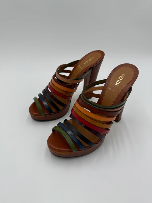 Fendi Mules con Tacco in Pelle Multicolore
