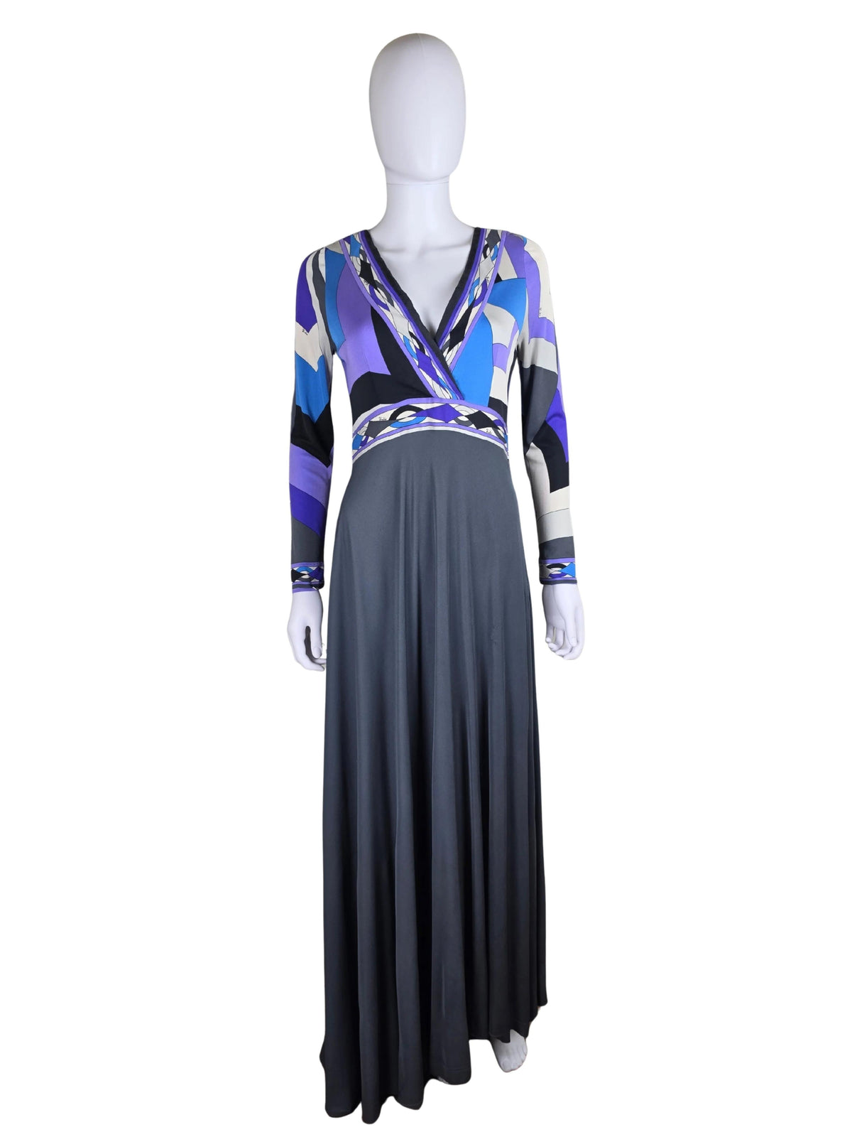 Emilio Pucci Abito Lungo Vintage in Seta Stampa Geometrica d'Archivio - Pally Vintage Closet