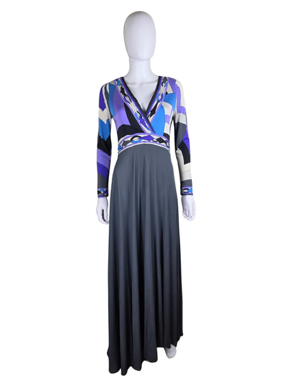 Emilio Pucci Abito Lungo Vintage in Seta Stampa Geometrica d'Archivio - Pally Vintage Closet