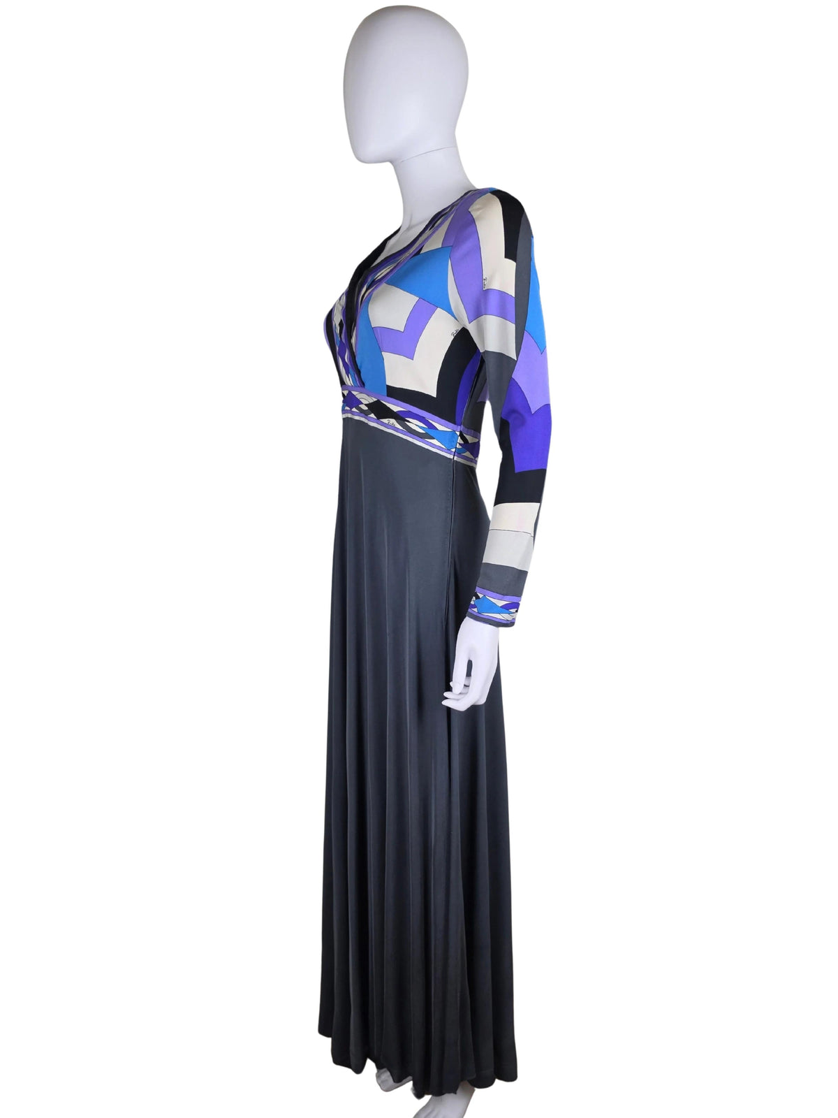 Emilio Pucci Abito Lungo Vintage in Seta Stampa Geometrica d'Archivio - Pally Vintage Closet