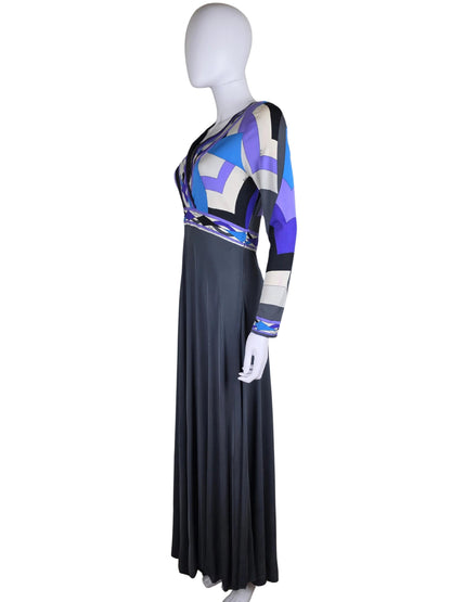 Emilio Pucci Abito Lungo Vintage in Seta Stampa Geometrica d'Archivio - Pally Vintage Closet