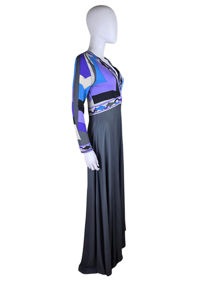 Emilio Pucci Abito Lungo Vintage in Seta Stampa Geometrica d'Archivio - Pally Vintage Closet