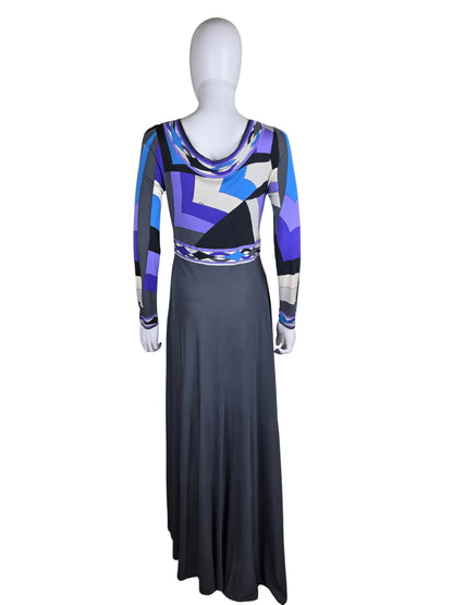 Emilio Pucci Abito Lungo Vintage in Seta Stampa Geometrica d'Archivio - Pally Vintage Closet