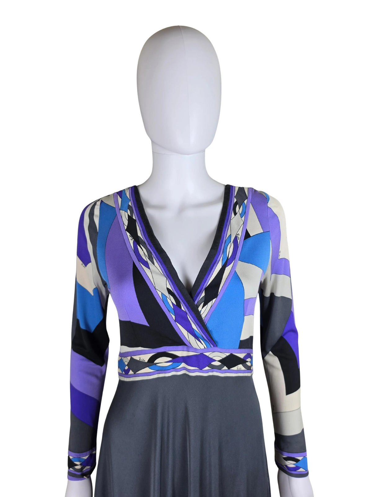 Emilio Pucci Abito Lungo Vintage in Seta Stampa Geometrica d'Archivio - Pally Vintage Closet