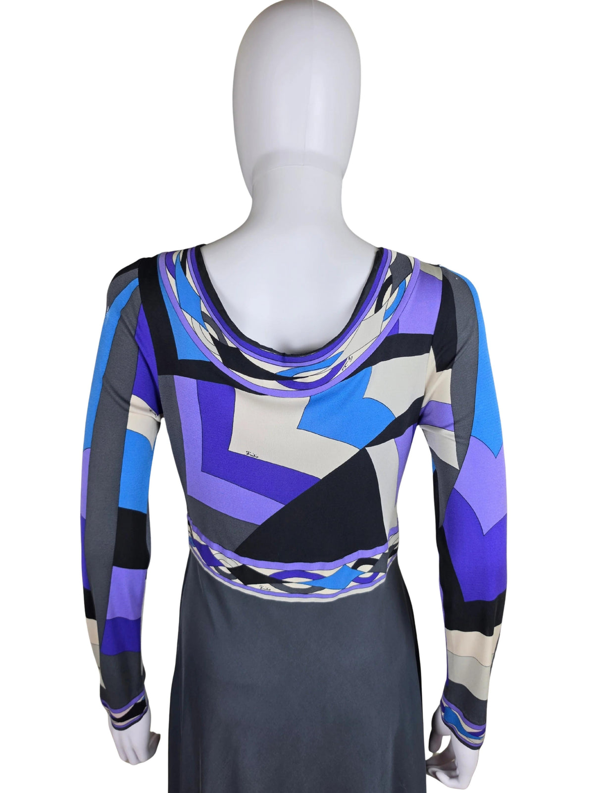 Emilio Pucci Abito Lungo Vintage in Seta Stampa Geometrica d'Archivio - Pally Vintage Closet