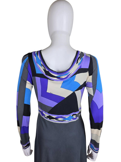 Emilio Pucci Abito Lungo Vintage in Seta Stampa Geometrica d'Archivio - Pally Vintage Closet