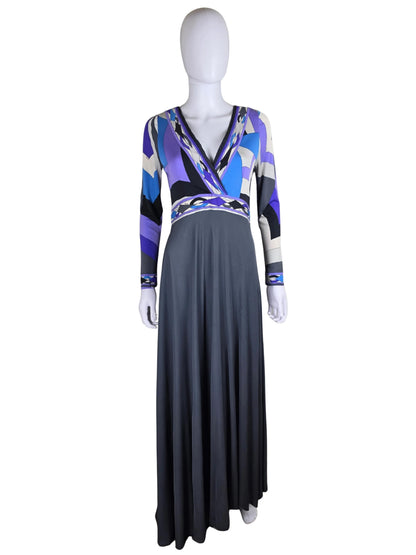 Emilio Pucci Abito Lungo Vintage in Seta Stampa Geometrica d'Archivio - Pally Vintage Closet
