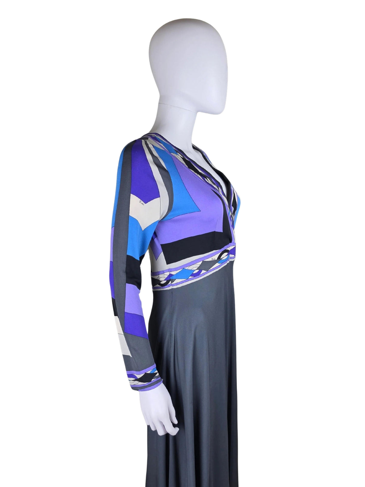 Emilio Pucci Abito Lungo Vintage in Seta Stampa Geometrica d'Archivio - Pally Vintage Closet