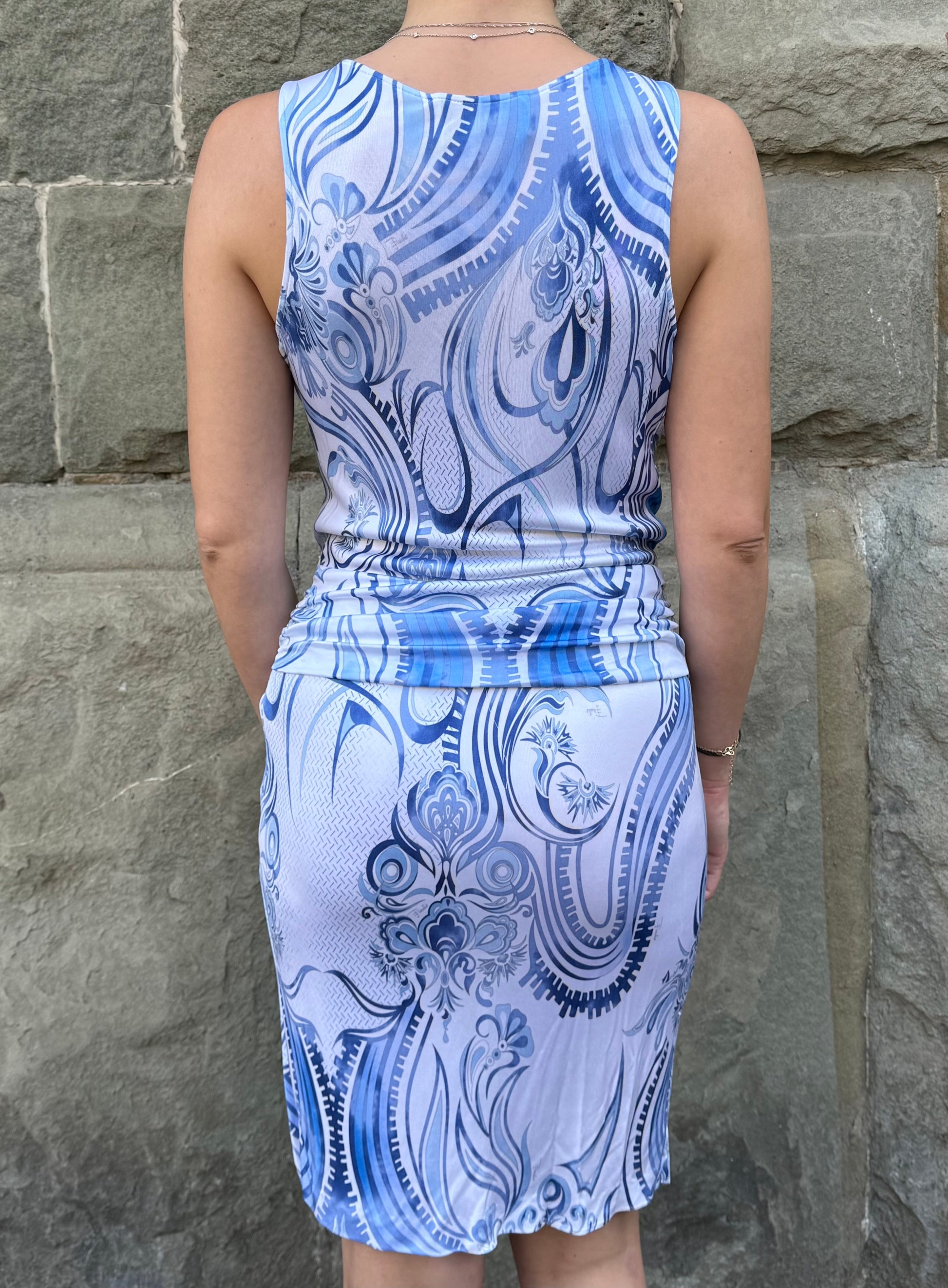 Emilio Pucci Abito Vintage Drappeggiato Blue e Bianco - Pally Vintage Closet