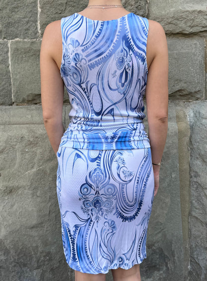Emilio Pucci Abito Vintage Drappeggiato Blue e Bianco - Pally Vintage Closet