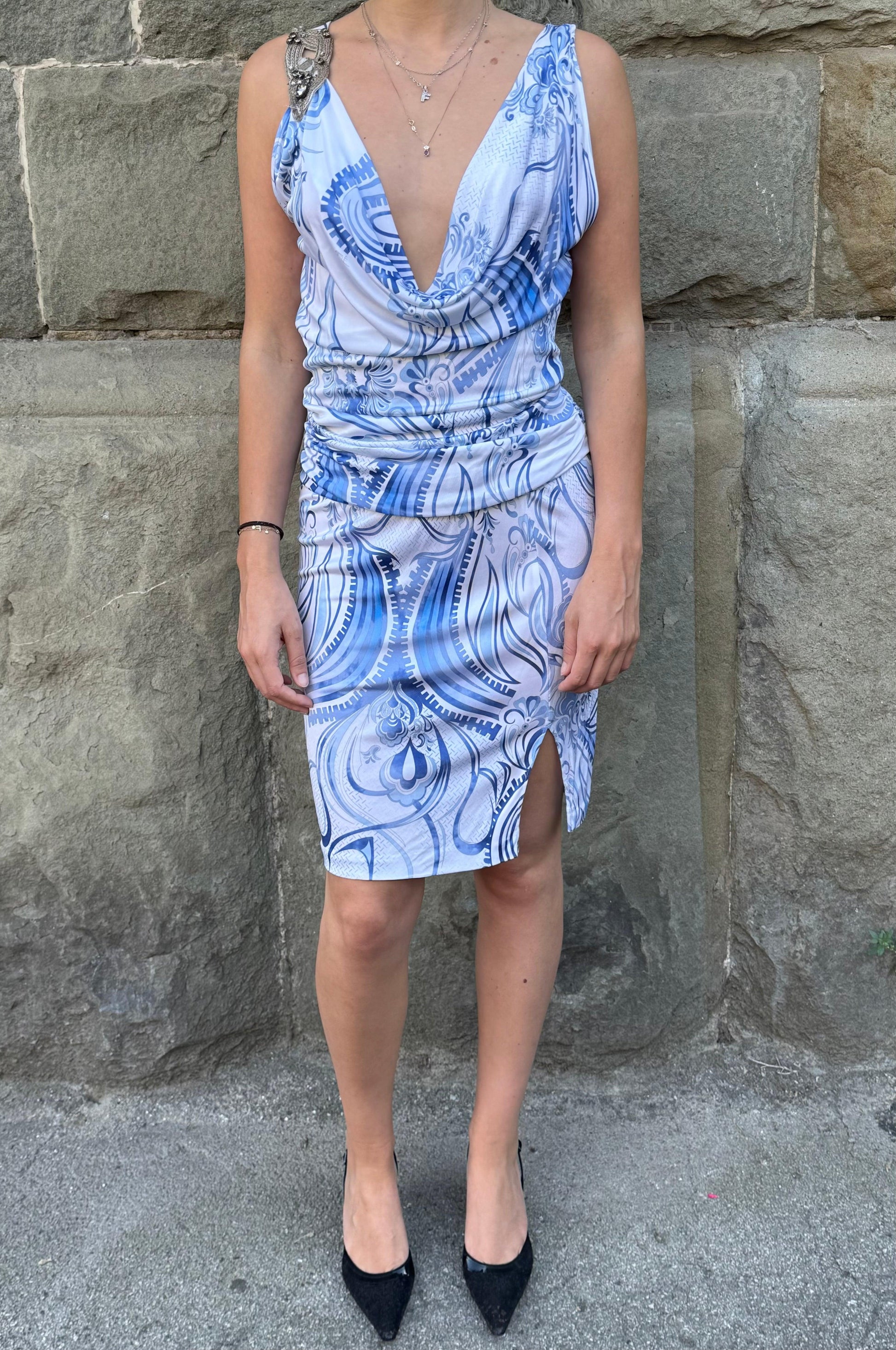 Emilio Pucci Vintage Draped Blue and White Dress