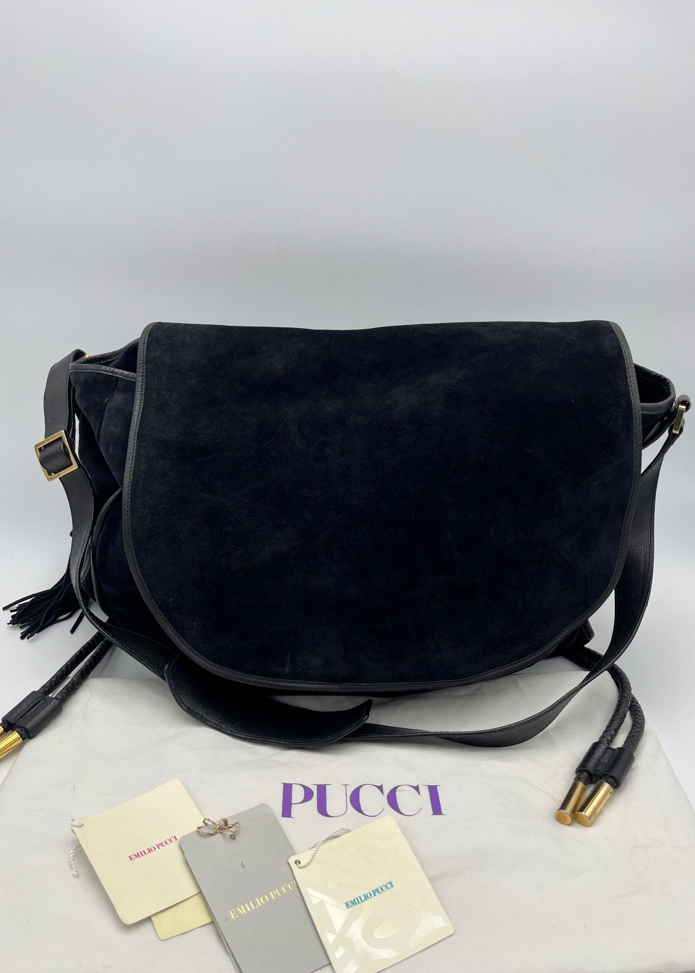 Emilio Pucci Borsa da Viaggio in Suede Blu Navy