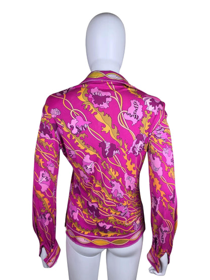 Emilio Pucci Camicia Vintage in Jersey di Seta Pura Fucsia - Pally Vintage Closet