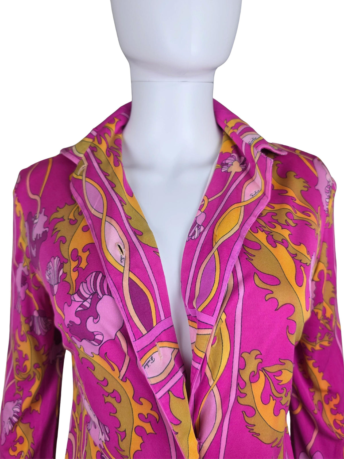 Emilio Pucci Camicia Vintage in Jersey di Seta Pura Fucsia - Pally Vintage Closet