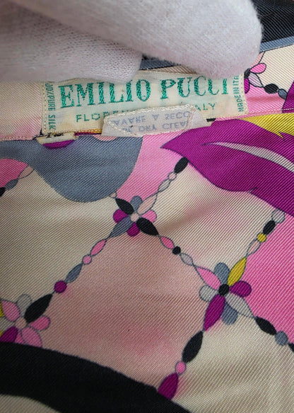 Emilio Pucci Camicia Vintage in Twill di Seta con Pattern Asimmetrico Rosa - Pally Vintage Closet