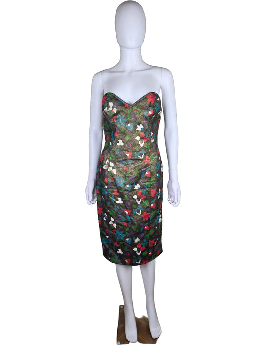 Enrico Coveri Boutique Abito Bustier Vintage in Cotone Lurex Floreale - Pally Vintage Closet