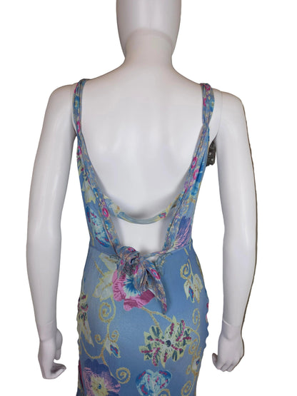 Ermanno Scervino Abito Midi Vintage Anni 2000 Floreale in Seta Celeste - Pally Vintage Closet