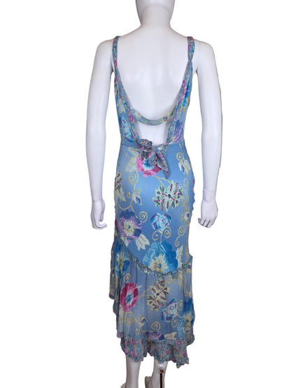 Ermanno Scervino Abito Midi Vintage Anni 2000 Floreale in Seta Celeste - Pally Vintage Closet