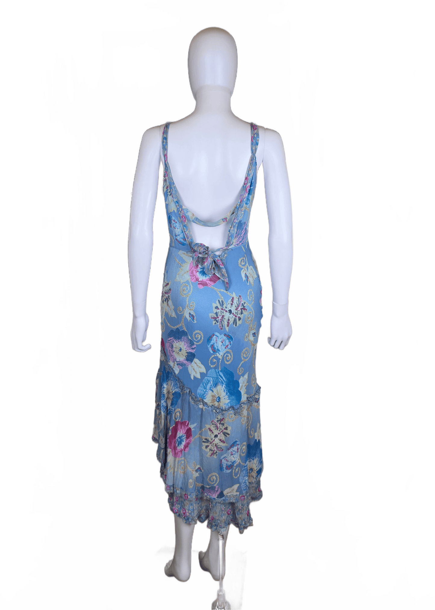 Ermanno Scervino Abito Midi Vintage Anni 2000 Floreale in Seta Celeste - Pally Vintage Closet