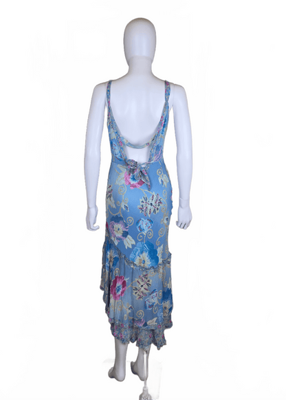 Ermanno Scervino Abito Midi Vintage Anni 2000 Floreale in Seta Celeste - Pally Vintage Closet