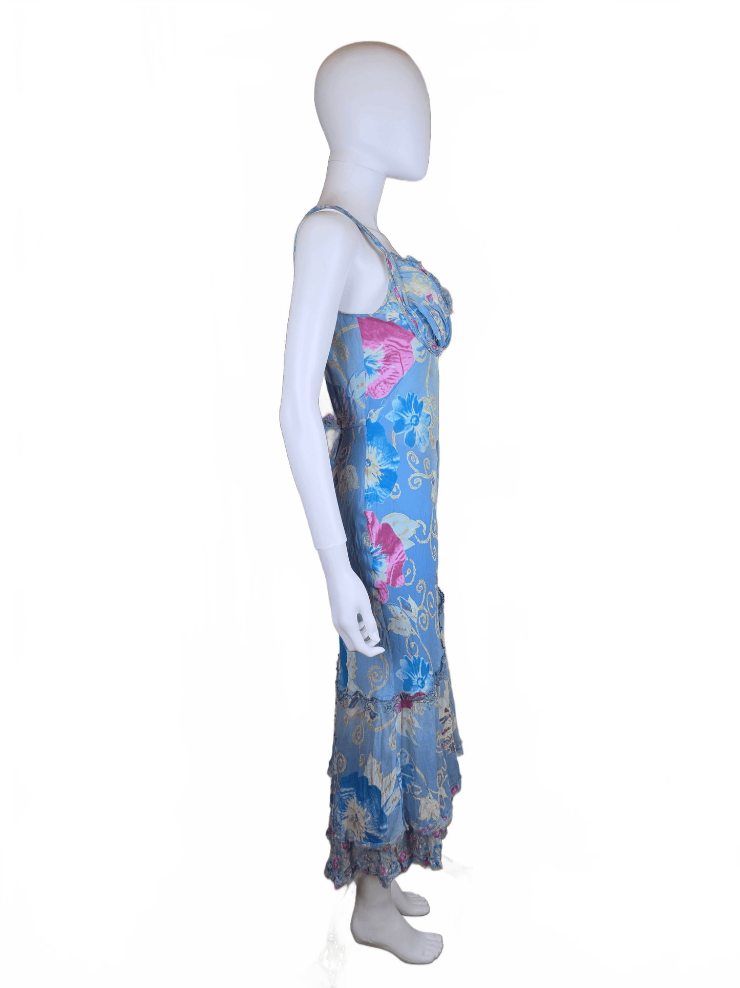 Ermanno Scervino Abito Midi Vintage Anni 2000 Floreale in Seta Celeste - Pally Vintage Closet