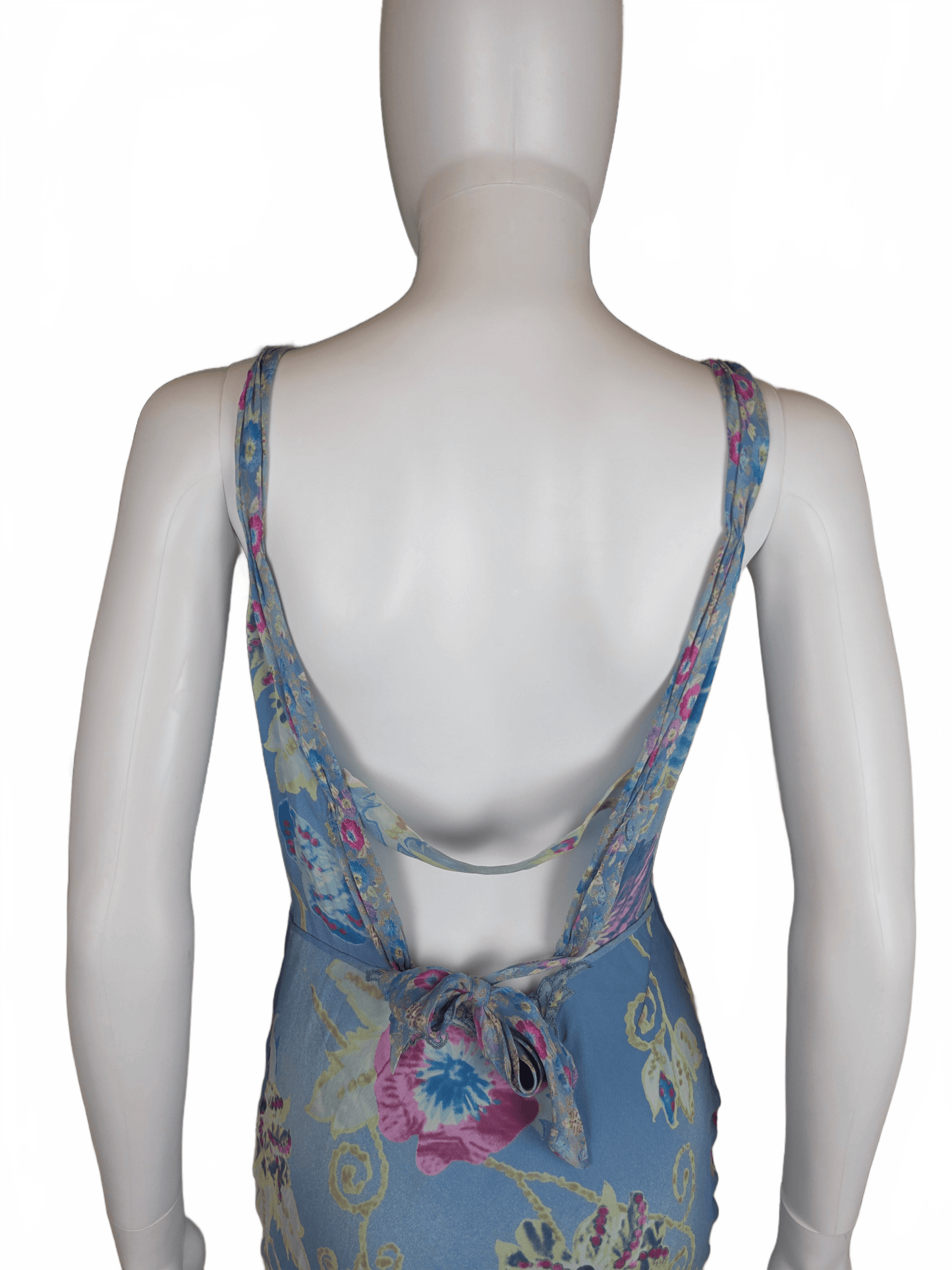Ermanno Scervino Abito Midi Vintage Anni 2000 Floreale in Seta Celeste - Pally Vintage Closet