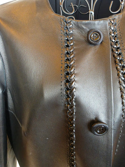 Ermanno-Scervino-Giacca-in-Pelle-con-Dettagli-Intrecciati-Nero-70263534256452 - Pally Vintage Closet