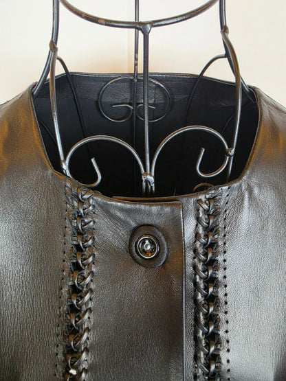 Ermanno-Scervino-Giacca-in-Pelle-con-Dettagli-Intrecciati-Nero-70263534420292 - Pally Vintage Closet