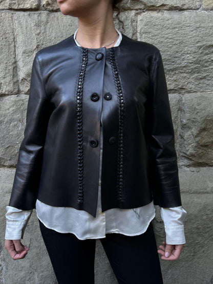 Ermanno-Scervino-Giacca-in-Pelle-con-Dettagli-Intrecciati-Nero-70397350117700 - Pally Vintage Closet