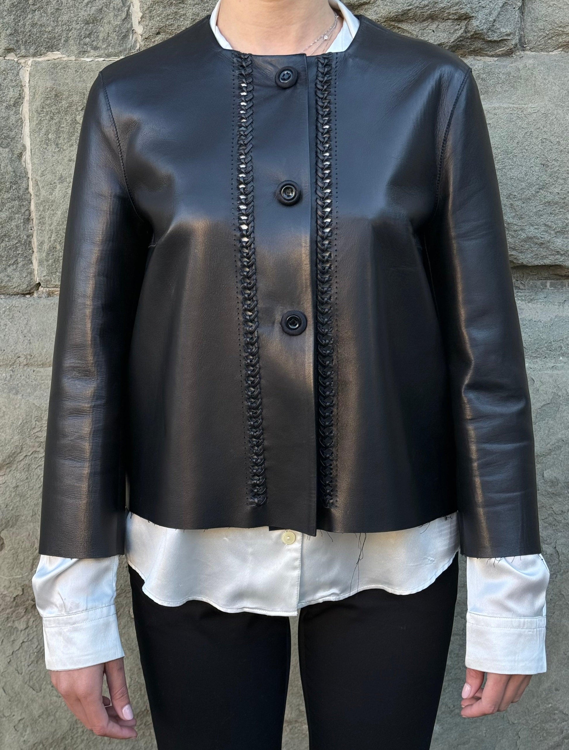 Ermanno-Scervino-Giacca-in-Pelle-con-Dettagli-Intrecciati-Nero-70397350183236 - Pally Vintage Closet