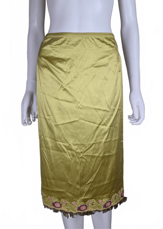 Ermanno Scervino Gonna Vintage in Seta con Ricami e Piume Verde Lime - Pally Vintage Closet