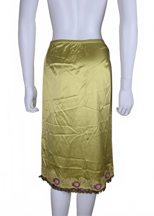 Ermanno Scervino Gonna Vintage in Seta con Ricami e Piume Verde Lime - Pally Vintage Closet