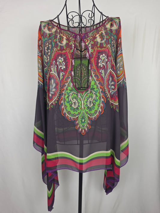 Etro Caftano Vintage in Seta con Stampa Paisley Multicolor Base Marrone