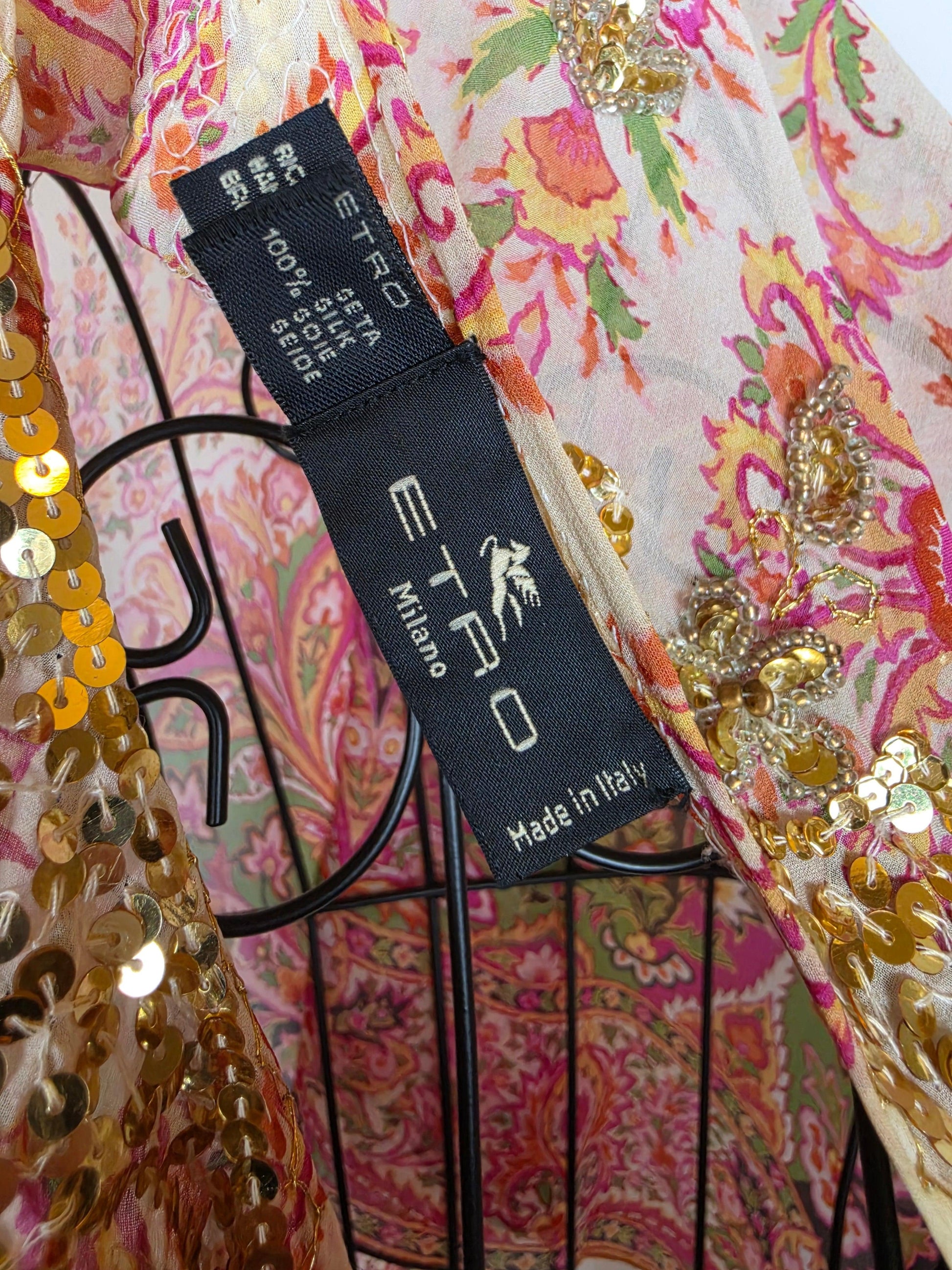 Etro Milano Kaftano Copricostume Seta con Ricami Rosa - Pally Vintage Closet